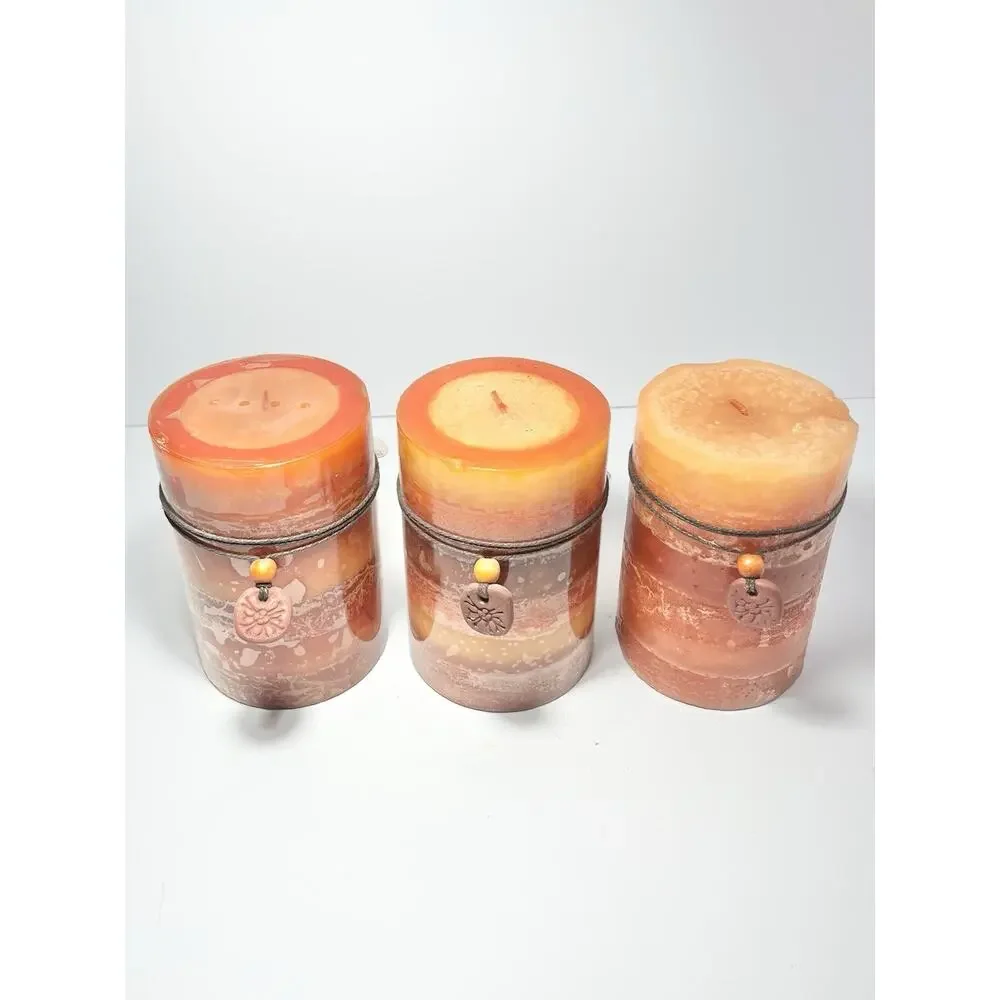Pier 1 Imports Retired Set of 3 Ginger Peach Orange Large Pillar Candles 4”x6”